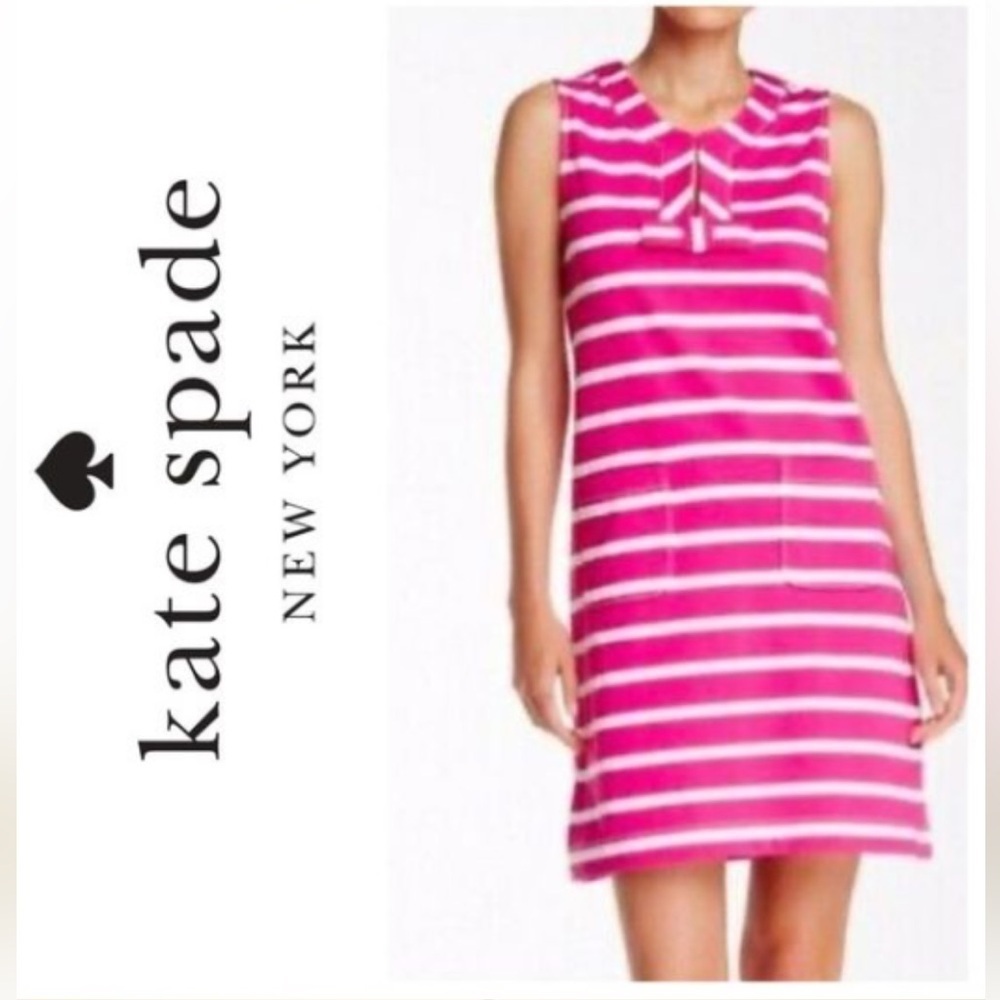 Kate Spade bow neck Pink and White Striped sailor Mini Dress